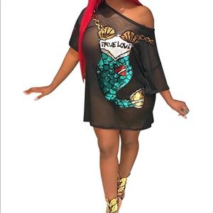 Black mermaid mesh sequin dress/cover up